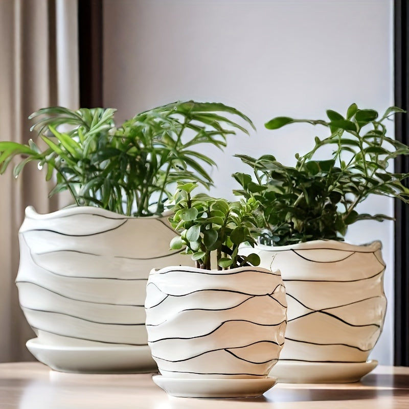 Bohemian-Style Ceramic Flower Pots • Set of Three with Drainage Holes • Perfect for Home, Office, Garden Decoration • Great Gifts for Christmas, Thanksgiving, Mother's Day • Gardening Gift for Home Decor