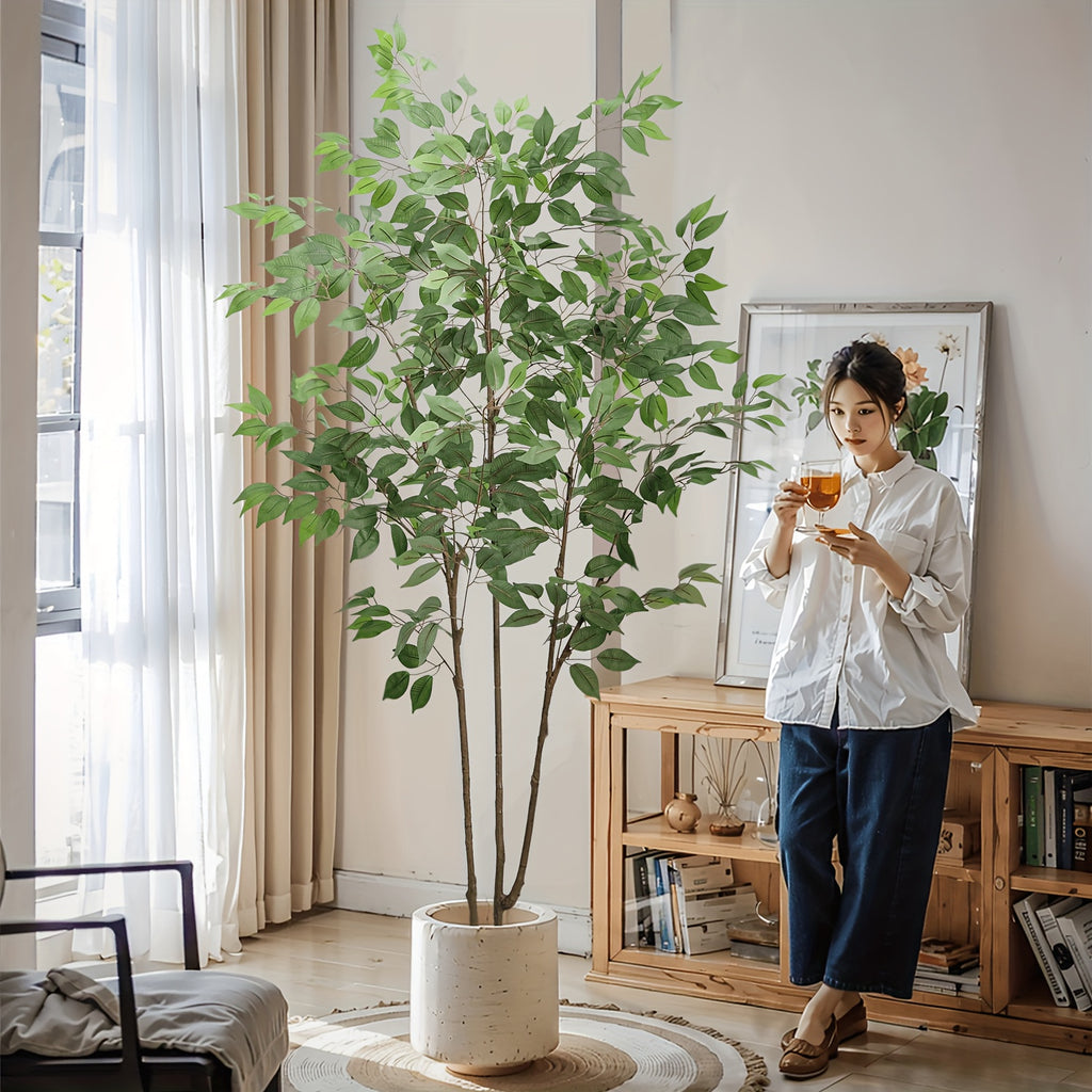 1pc Artificial Silk Ficus Tree with Plastic Pot for Office and Home Decor, Decorative Artificial Plant for Indoors and Outdoors, Fake Ficus Plant All Year Round Decoration