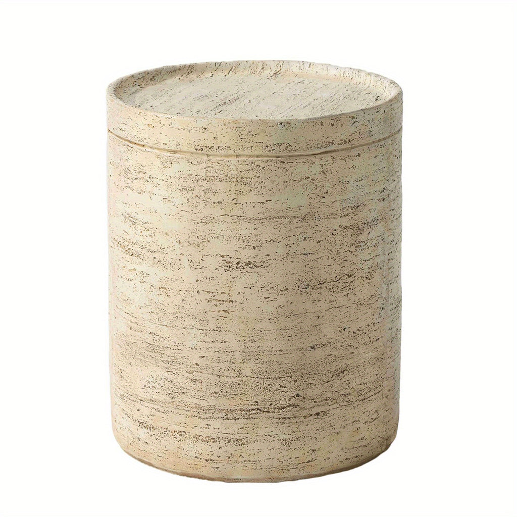 Outdoor Accent Table, Concrete Side Table for Patio, Mediterranean Style with Artificial Wood Base and Marble-like Top, 14\