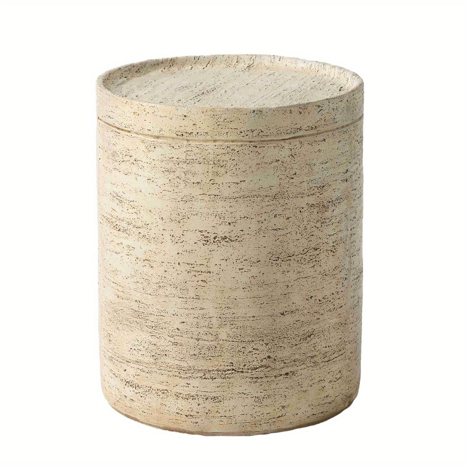 Outdoor Accent Table, Concrete Side Table for Patio, Mediterranean Style with Artificial Wood Base and Marble-like Top, 14\