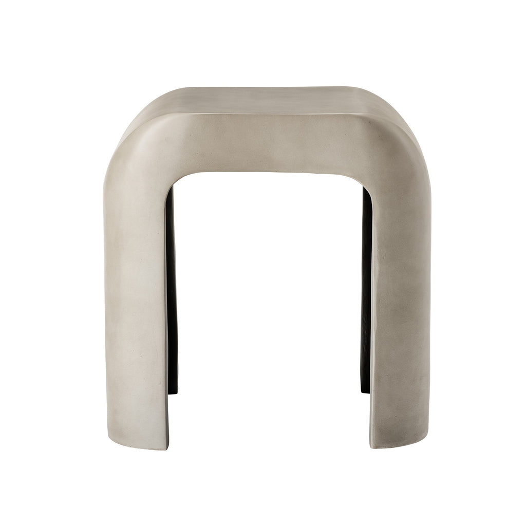Modern Arched Hollow Table, 16-Inch Minimalist Terrazzo Texture Magnesium Side Table, Round Coffee Table with a Sculptural Feel for Garden And Living Room, Weather-Resistant Concrete Aesthetic Decorative Table, Speckled White\u002FGray