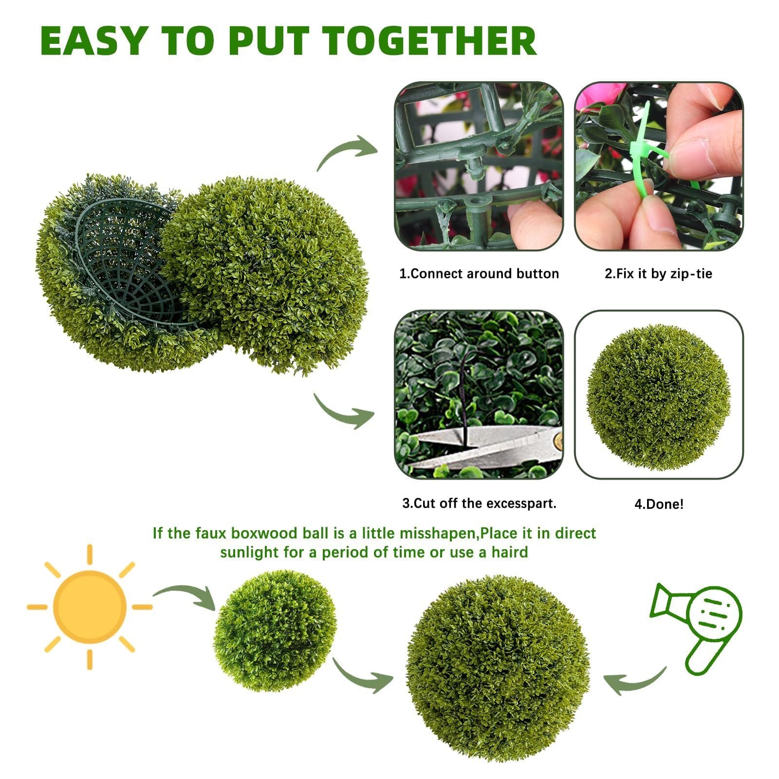 Collection of Four Synthetic Topiary Spheres, Each Measuring 11.8 Inches Across, Lifelike Green Foliage Suitable for Both Indoor And Outdoor Settings, Adaptable for Hanging, Planter Arrangements, Or As Floor Decoration