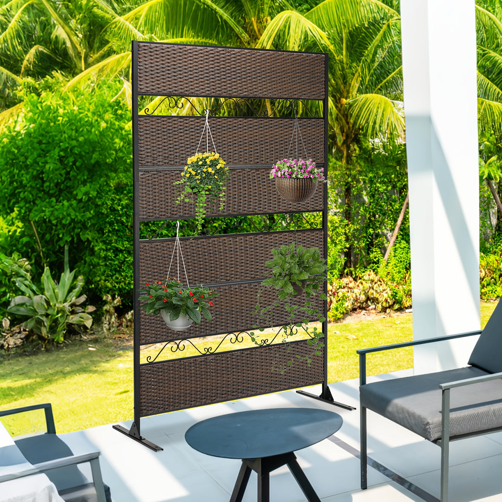 6-Foot Outdoor Privacy Barrier, Stylish Fence, Standalone Woven Rattan Partition for Patio, Balcony, Garden, Backyard, Deck, Porch, in Brown Color