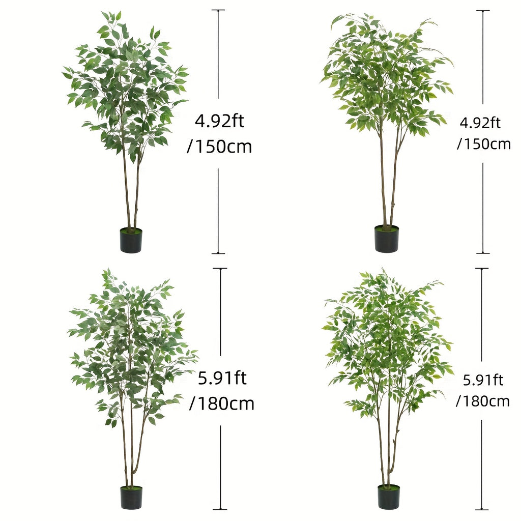1pc Artificial Silk Ficus Tree with Plastic Pot for Office and Home Decor, Decorative Artificial Plant for Indoors and Outdoors, Fake Ficus Plant All Year Round Decoration