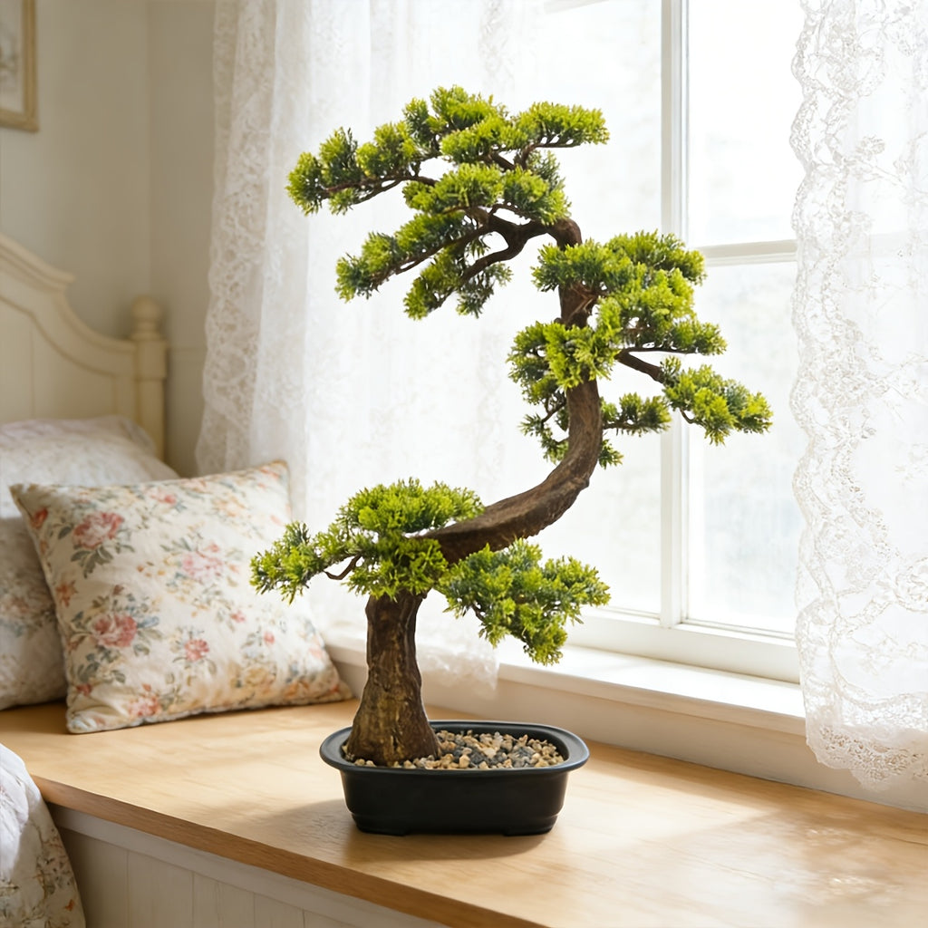 29.53inch Artificial Pine Tree with Faux Leaves, Perfect for Indoor And Outdoor Decoration in for Home Or Office, Comes with Plastic Planter
