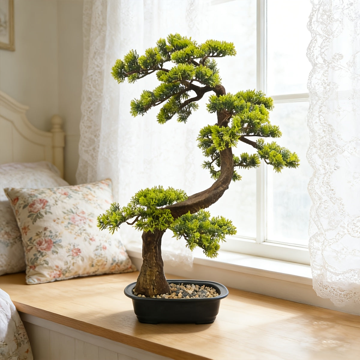 29.53inch Artificial Pine Tree with Faux Leaves, Perfect for Indoor And Outdoor Decoration in for Home Or Office, Comes with Plastic Planter
