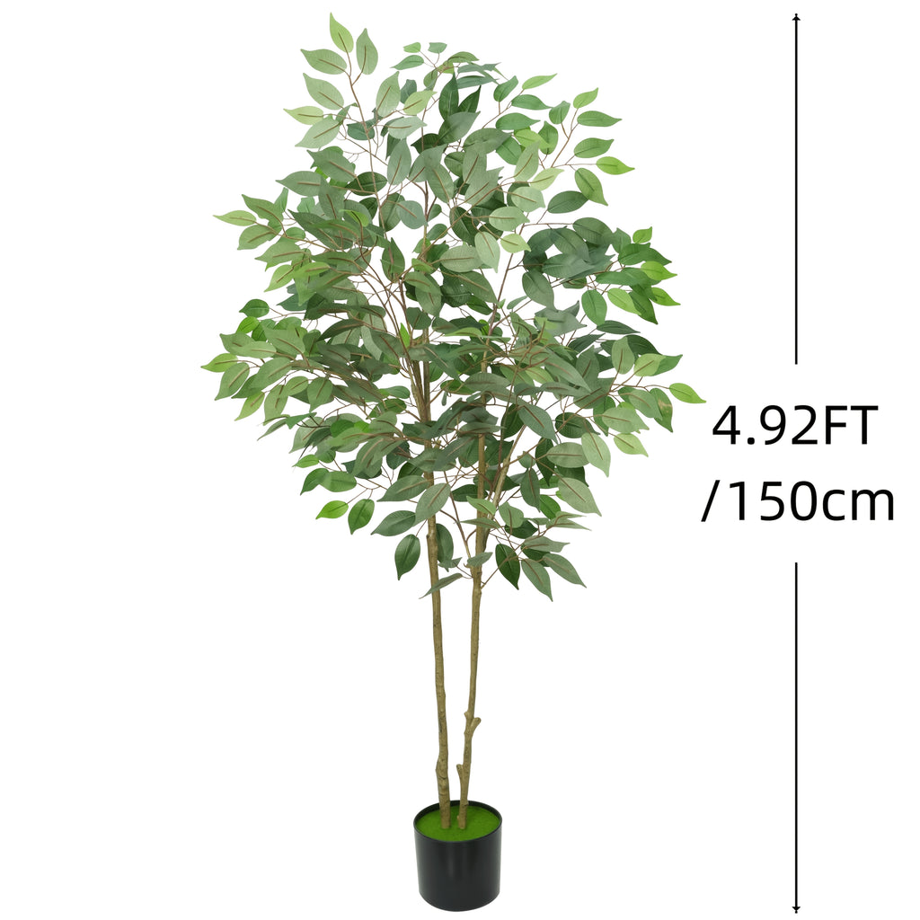 1pc Artificial Silk Ficus Tree with Plastic Pot for Office and Home Decor, Decorative Artificial Plant for Indoors and Outdoors, Fake Ficus Plant All Year Round Decoration