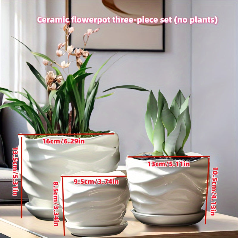 Bohemian-Style Ceramic Flower Pots • Set of Three with Drainage Holes • Perfect for Home, Office, Garden Decoration • Great Gifts for Christmas, Thanksgiving, Mother's Day • Gardening Gift for Home Decor