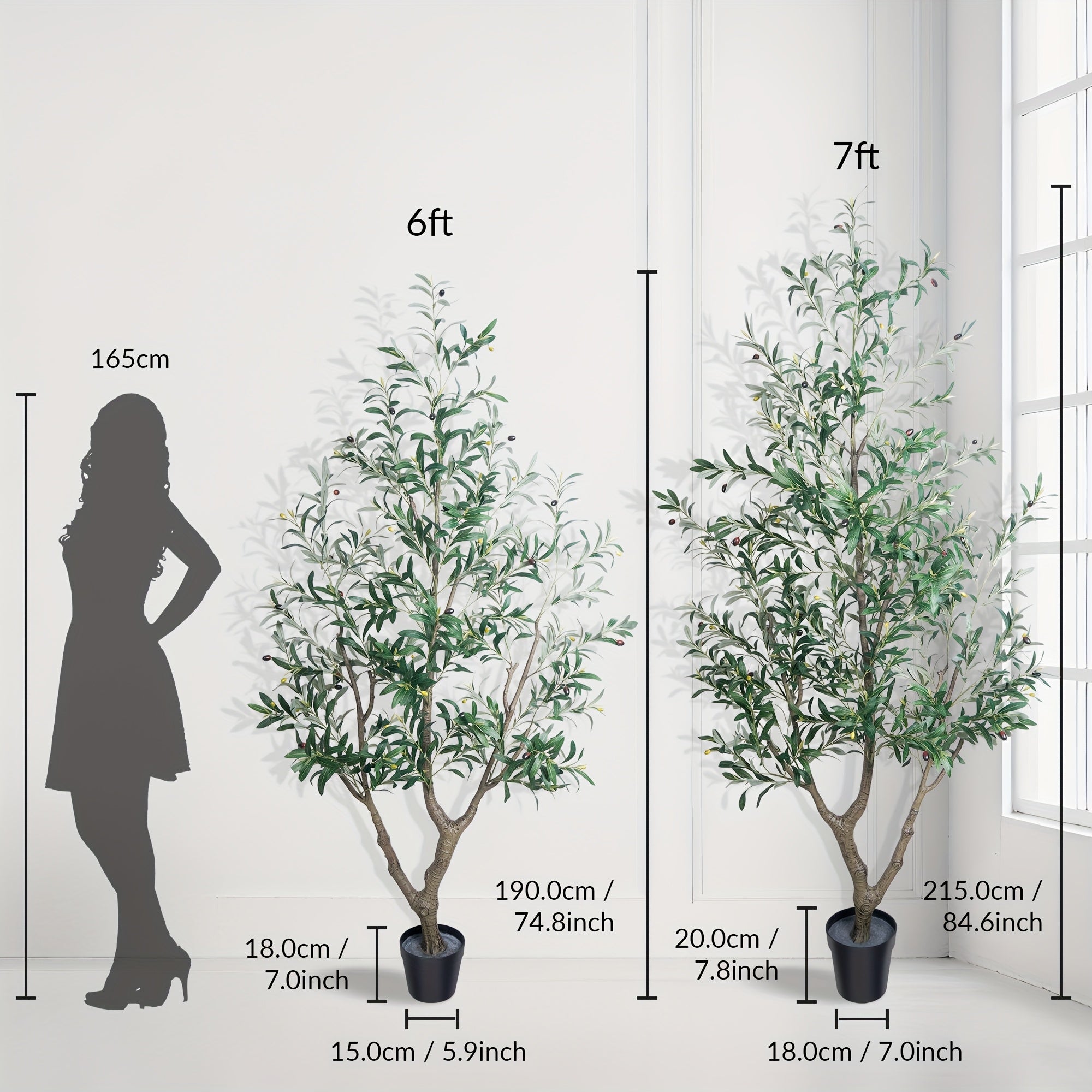 Outdoor Artificial Olive Trees Available in Heights of 6, 7, Or 8 Feet, Complete with a Nursery Planter. These Realistic Faux Olive Trees Feature Between 860 And 1530 Leaves, Are Easy to Assemble And Maintain, And Make Great Decorations for Homes