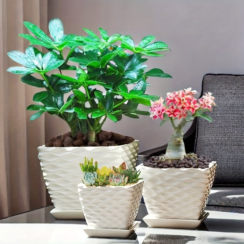 Bohemian-Style Ceramic Flower Pots • Set of Three with Drainage Holes • Perfect for Home, Office, Garden Decoration • Great Gifts for Christmas, Thanksgiving, Mother's Day • Gardening Gift for Home Decor