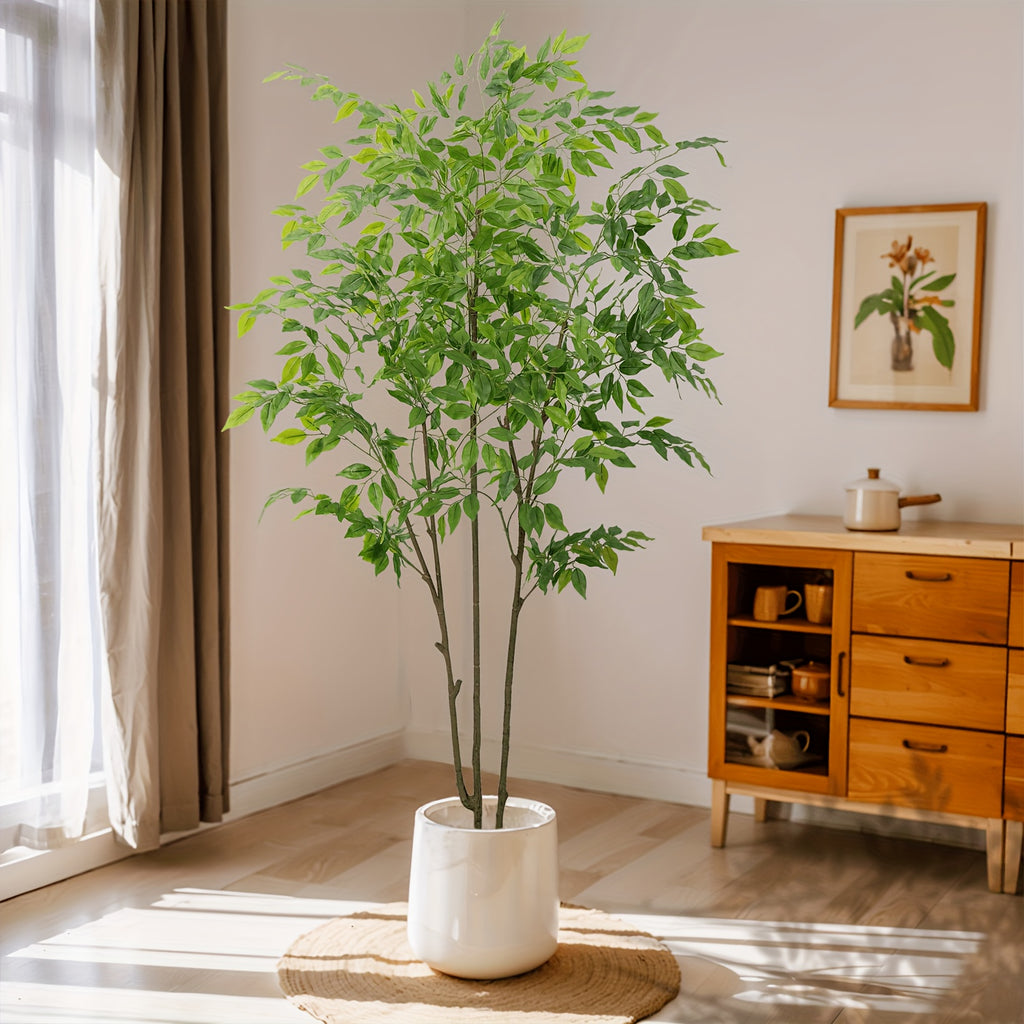 1pc Artificial Silk Ficus Tree with Plastic Pot for Office and Home Decor, Decorative Artificial Plant for Indoors and Outdoors, Fake Ficus Plant All Year Round Decoration