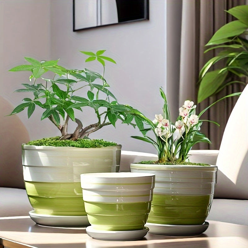 Bohemian-Style Ceramic Flower Pots • Set of Three with Drainage Holes • Perfect for Home, Office, Garden Decoration • Great Gifts for Christmas, Thanksgiving, Mother's Day • Gardening Gift for Home Decor