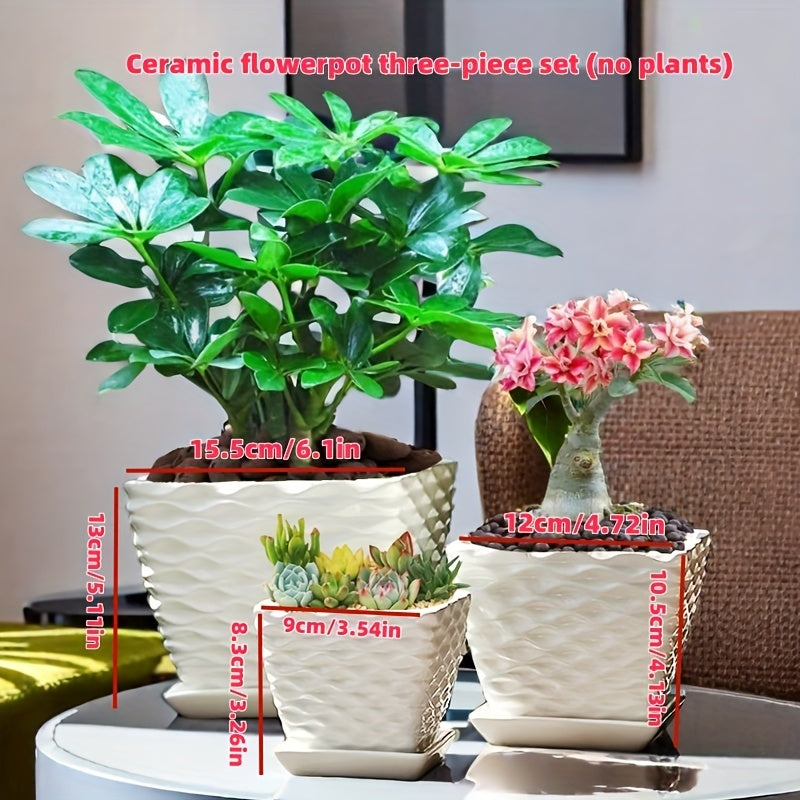 Bohemian-Style Ceramic Flower Pots • Set of Three with Drainage Holes • Perfect for Home, Office, Garden Decoration • Great Gifts for Christmas, Thanksgiving, Mother's Day • Gardening Gift for Home Decor