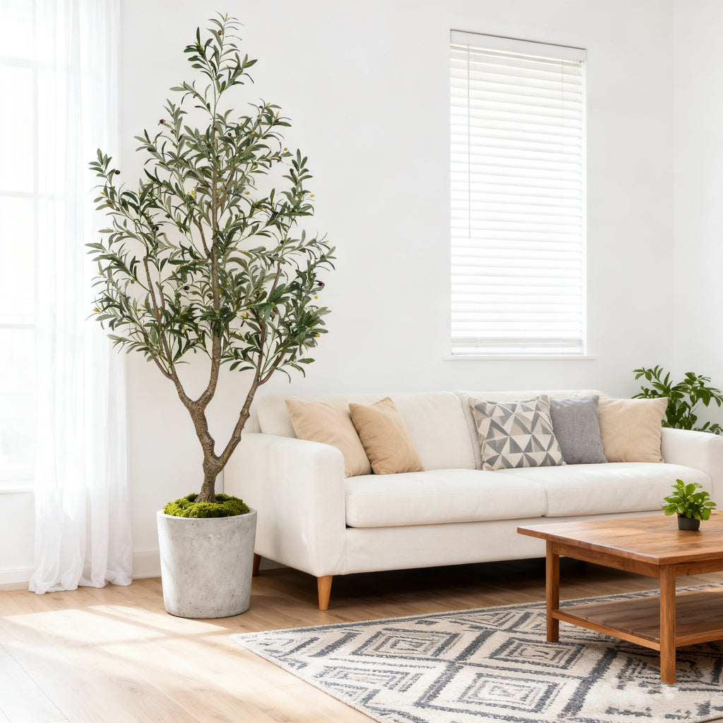 Outdoor Artificial Olive Trees Available in Heights of 6, 7, Or 8 Feet, Complete with a Nursery Planter. These Realistic Faux Olive Trees Feature Between 860 And 1530 Leaves, Are Easy to Assemble And Maintain, And Make Great Decorations for Homes