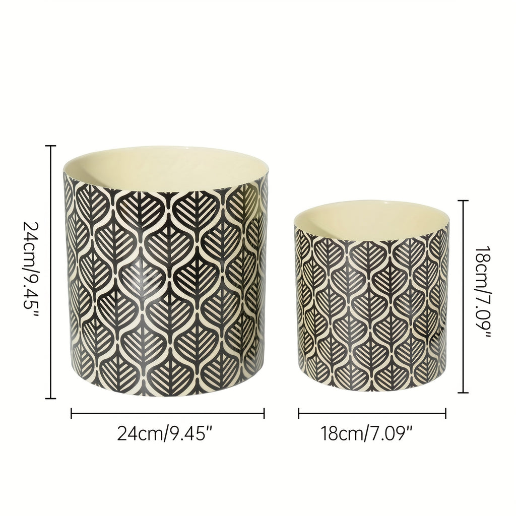 Garden 2pcs Planter Set, 3 Styles (triangle Leaf\u002Fline Patterns, Yellowish\u002Fblack). Small (7.09\