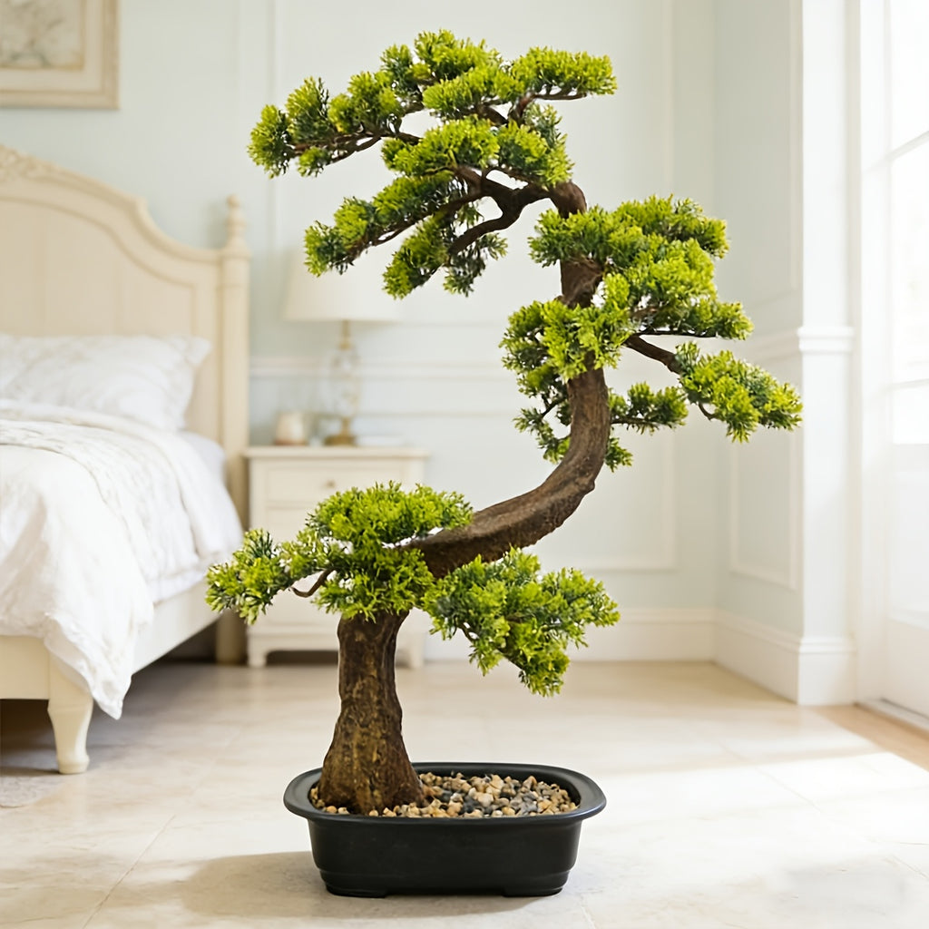 29.53inch Artificial Pine Tree with Faux Leaves, Perfect for Indoor And Outdoor Decoration in for Home Or Office, Comes with Plastic Planter